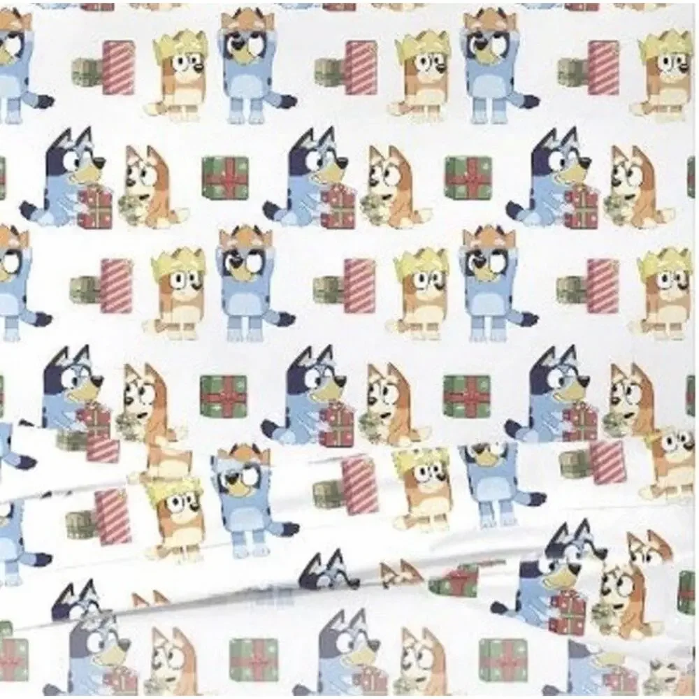 Bluey Christmas Twin Sheet Set Kids Bedding 3 Pc Flat Fitted Pillowcase New
